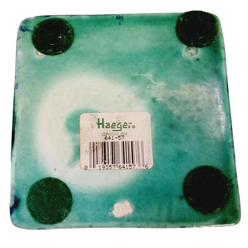 Vintage Haeger Green Blue Floral Square Vase 11” Art Pottery